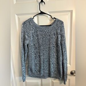 GAP Women's Heathered Blue Cable Knit Sweater